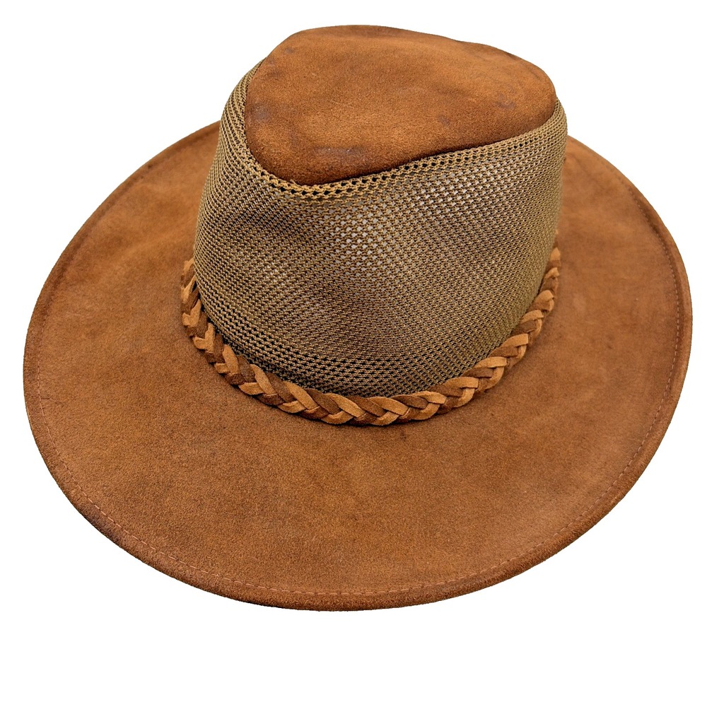 Henschel Hat Co. Breezer Safari Hat Mens Large Brown Mesh Suede Braided Band USA